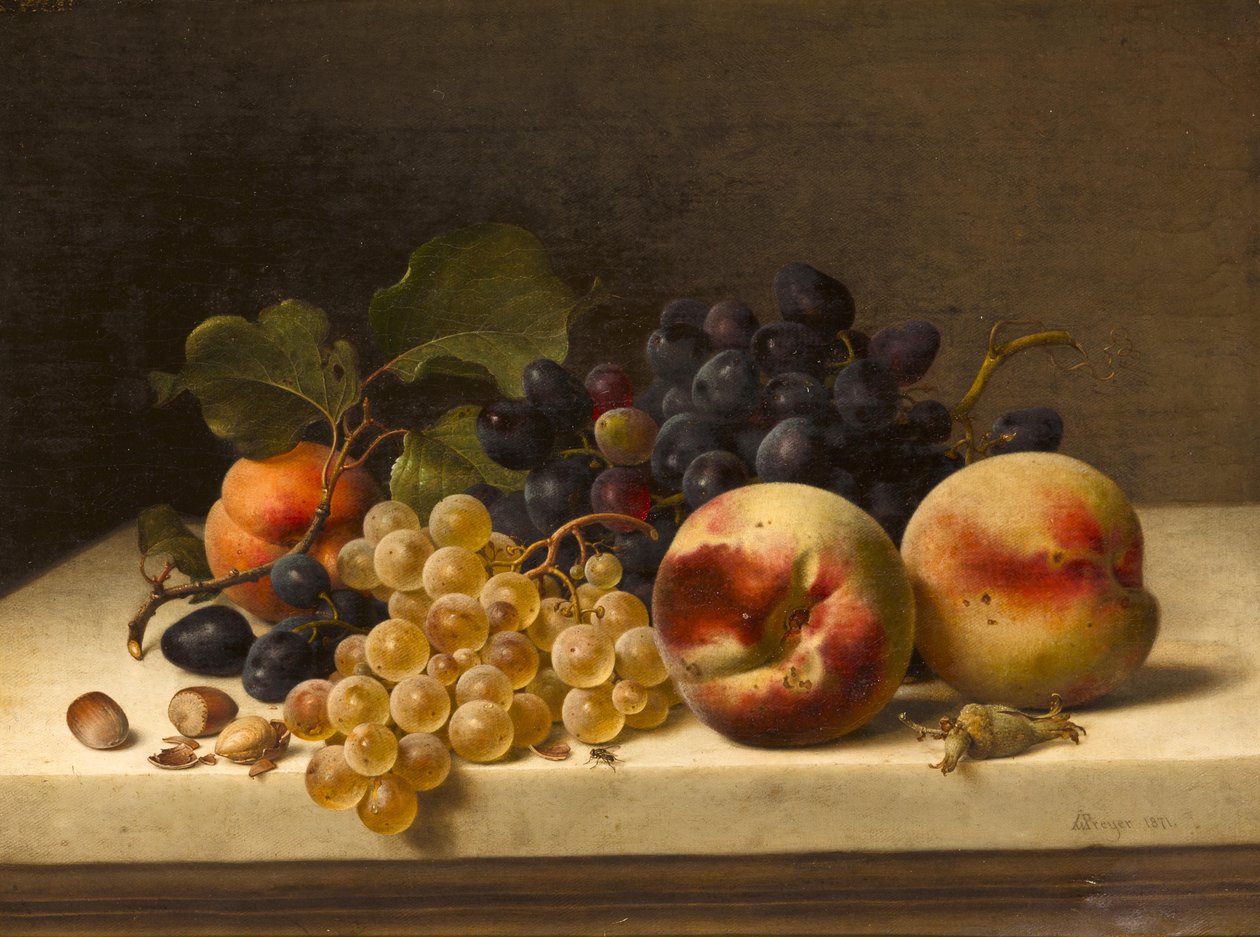 Nature morte avec prunes, raisins et noisettes - Johann Wilhelm Preyer