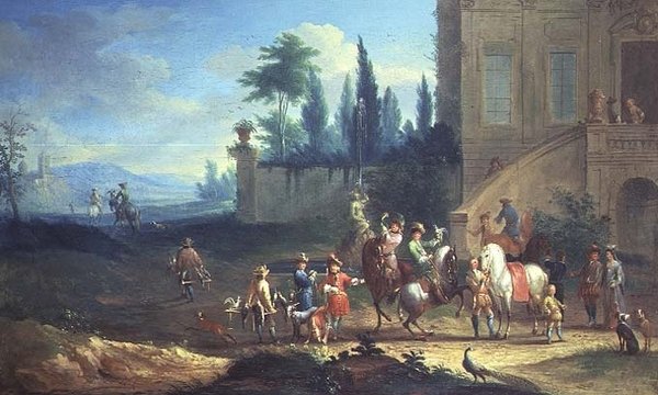 Partie de fauconnerie (une de la paire) - Johann Andreas Graff