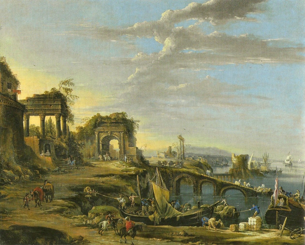 French : Paysage côtier avec des ruines antiques - Johann Anton Eismann