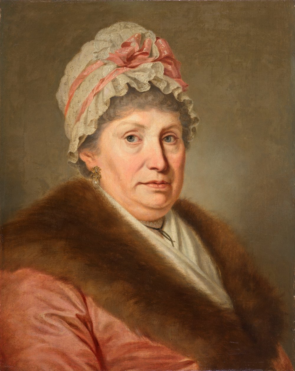 Bourgeoise avec coiffe en dentelle et col en fourrure - Johann Baptist Lampi d. Ä.
