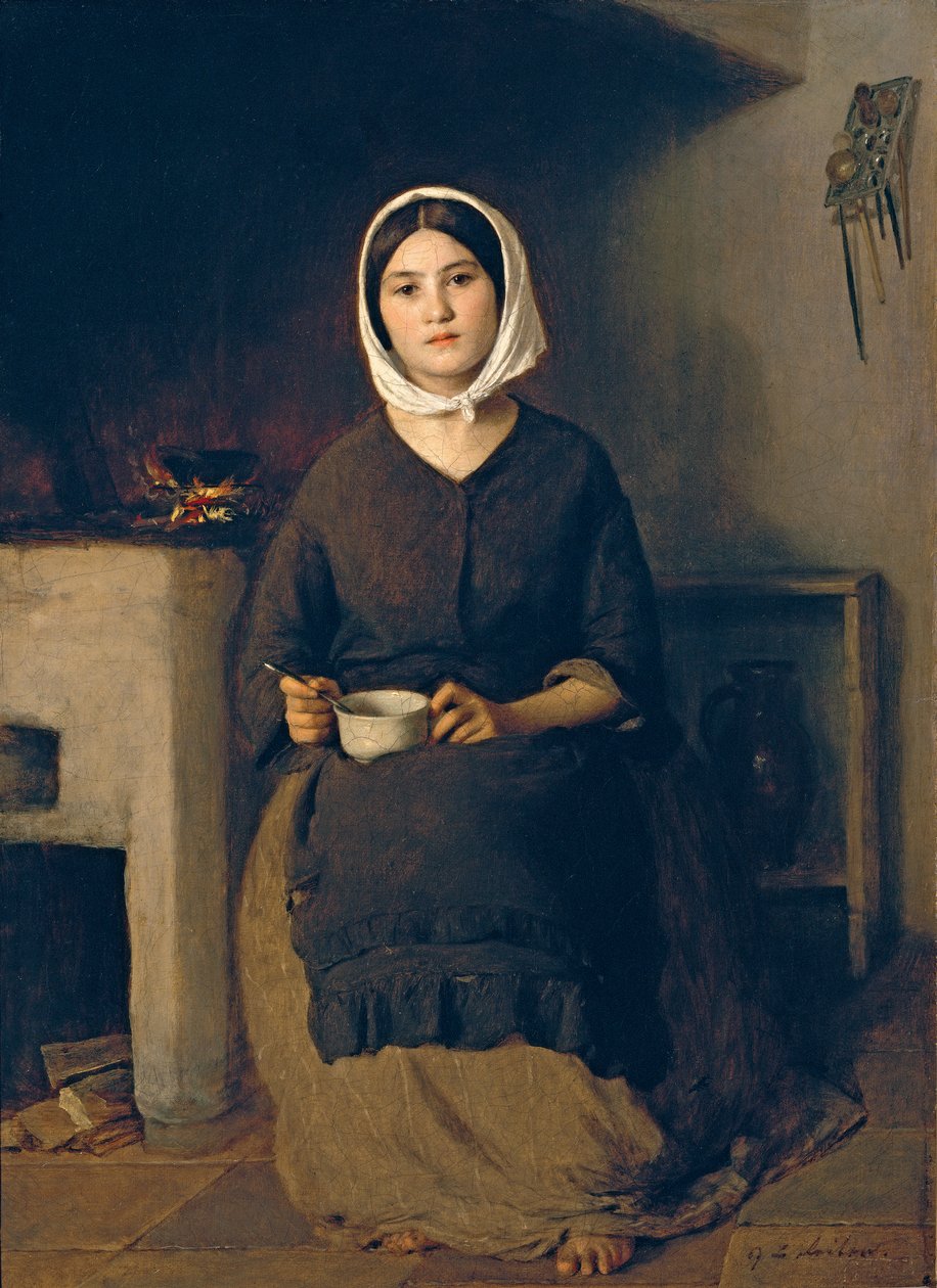 Femme assise dans une cuisine paysanne - Johann Baptist Reiter