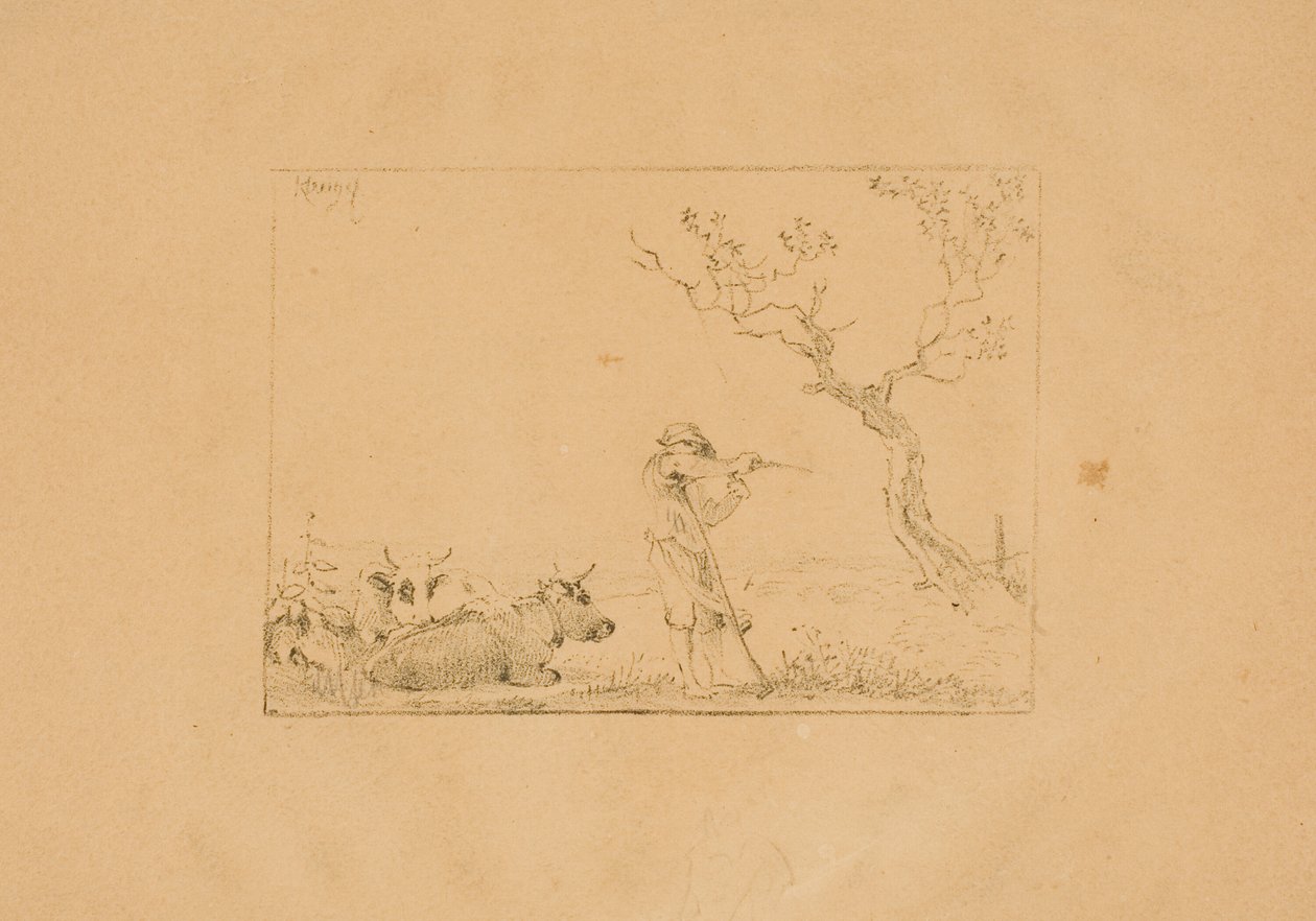 Bouvier aiguisant une faux, avec du bétail - Johann Christian Klengel