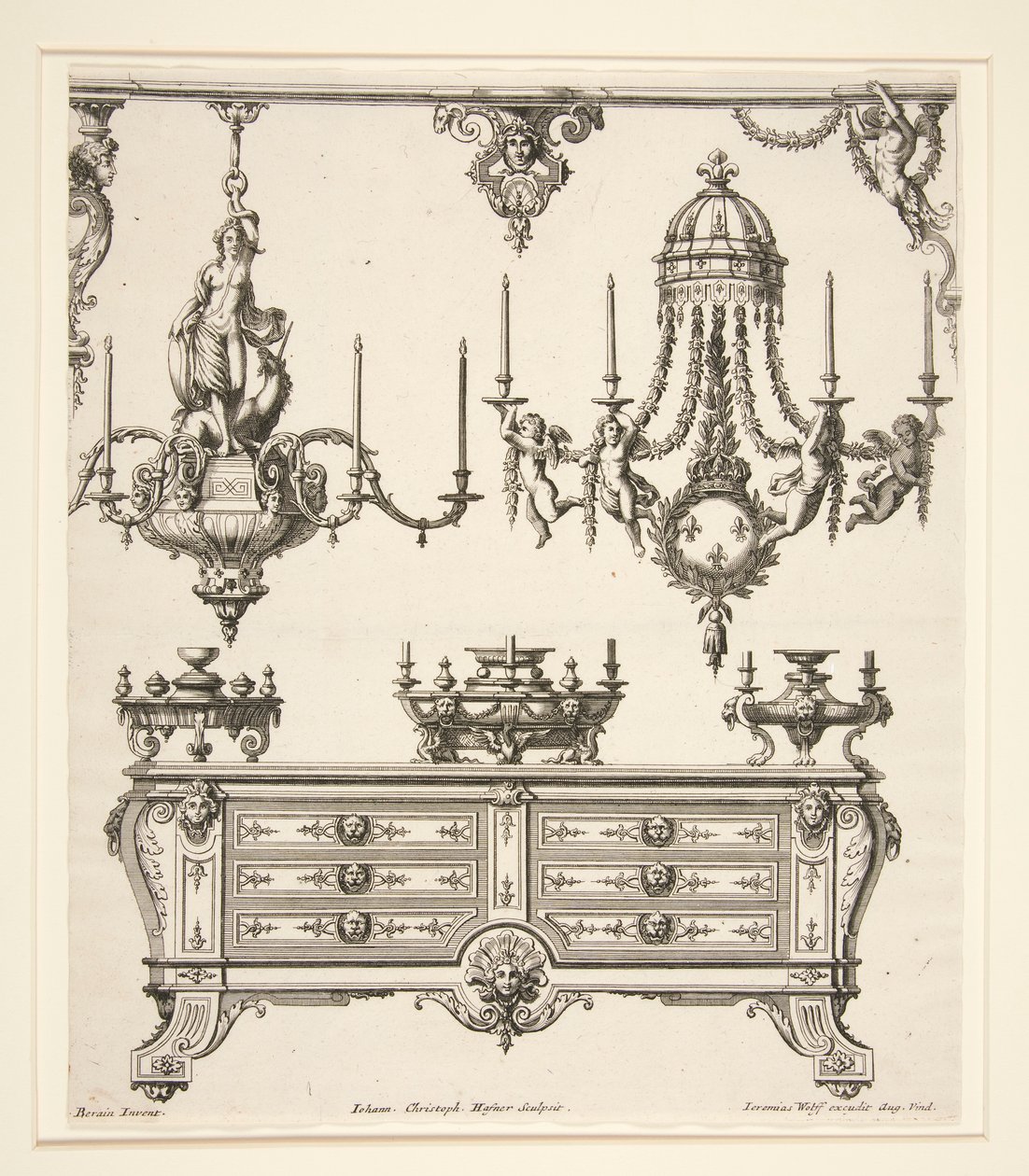 Feuille de Commodes et Lustres - Johann Christoph Hafner