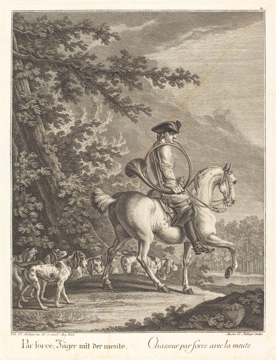 Chasseur avec une meute de chiens - Johann Elias Ridinger
