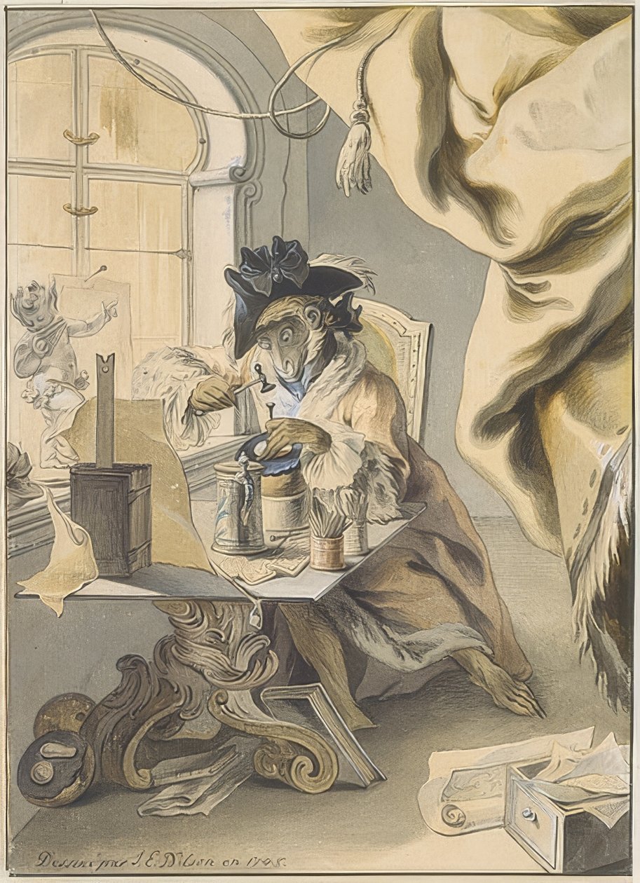 Le singe comme graveur et orfèvre - Johann Esaias Nilson