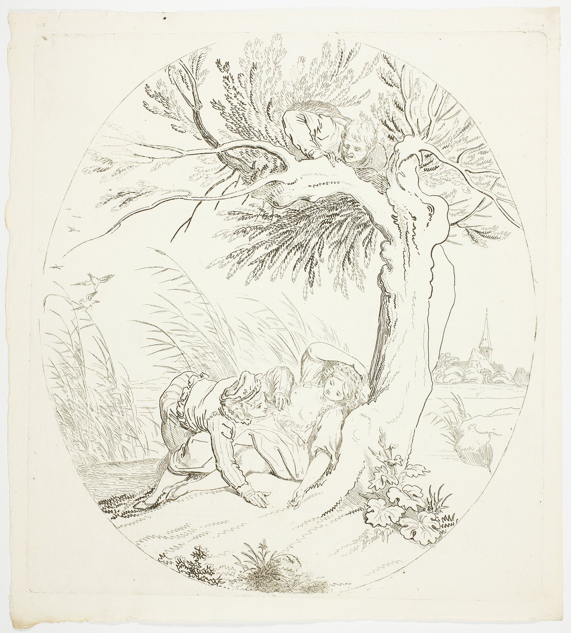 Homme inobservé espionnant des amants allongés - Johann Heinrich Ramberg