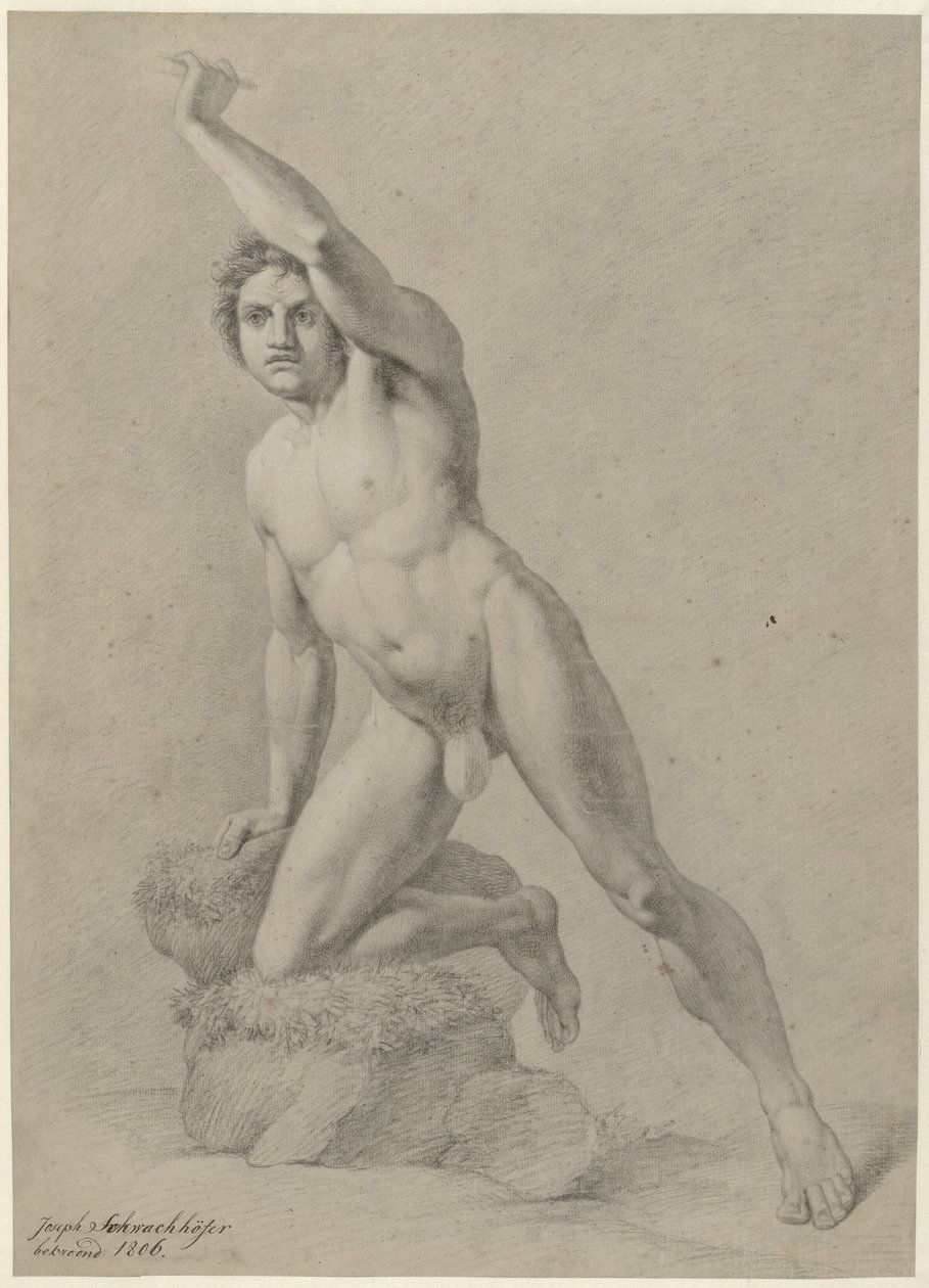 Nu masculin, agenouillé sur un genou - Johann Joseph Schwachhofer