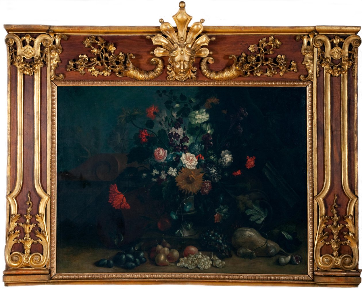 Nature morte aux fleurs avec tournesol et courge bouteille - Johann Kunstner