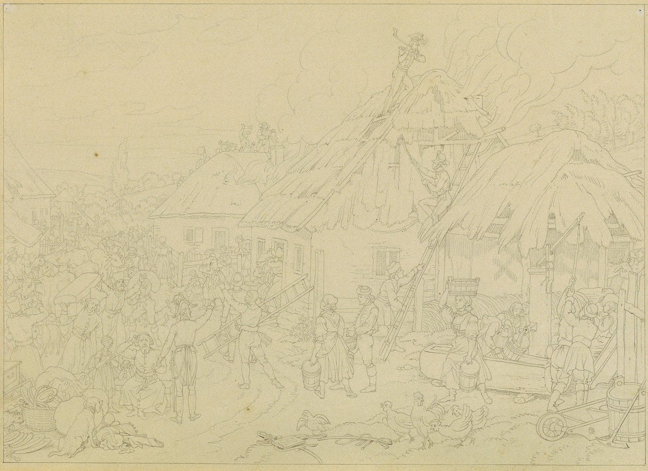 Feu dans le village - Johann Peter Krafft