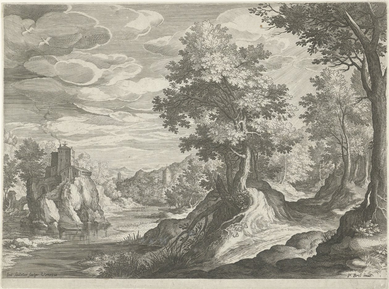 Paysage fluvial avec un château - Johann Sadeler (I)