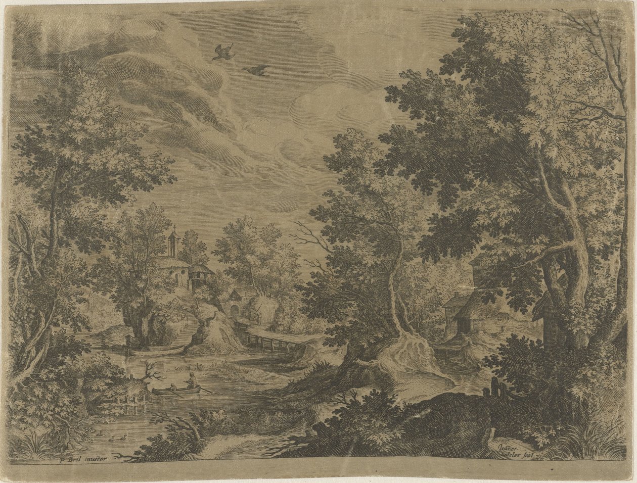 Paysage fluvial avec une barque - Johann Sadeler (I)