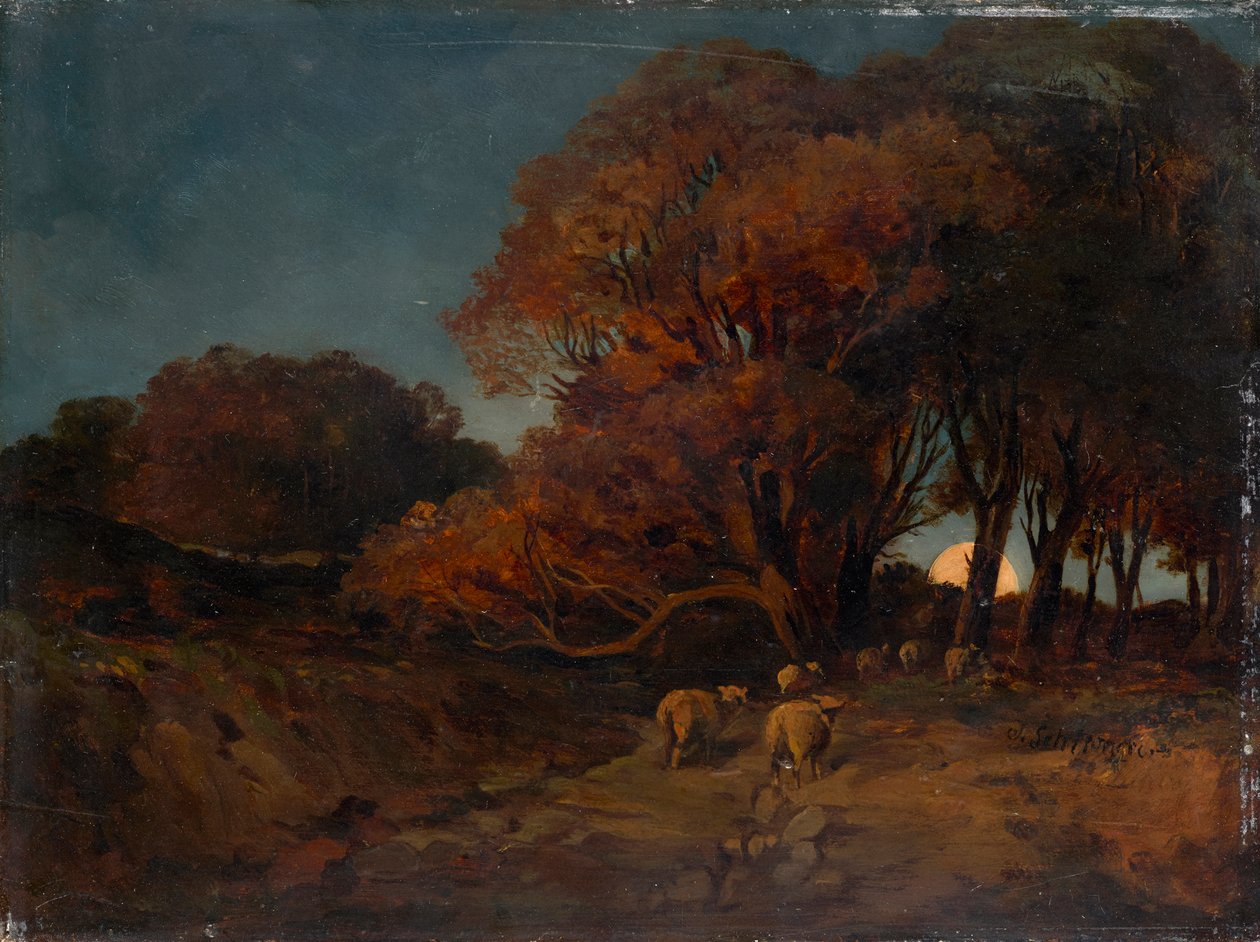 Forêt automnale au clair de lune - Johann Wilhelm Schirmer