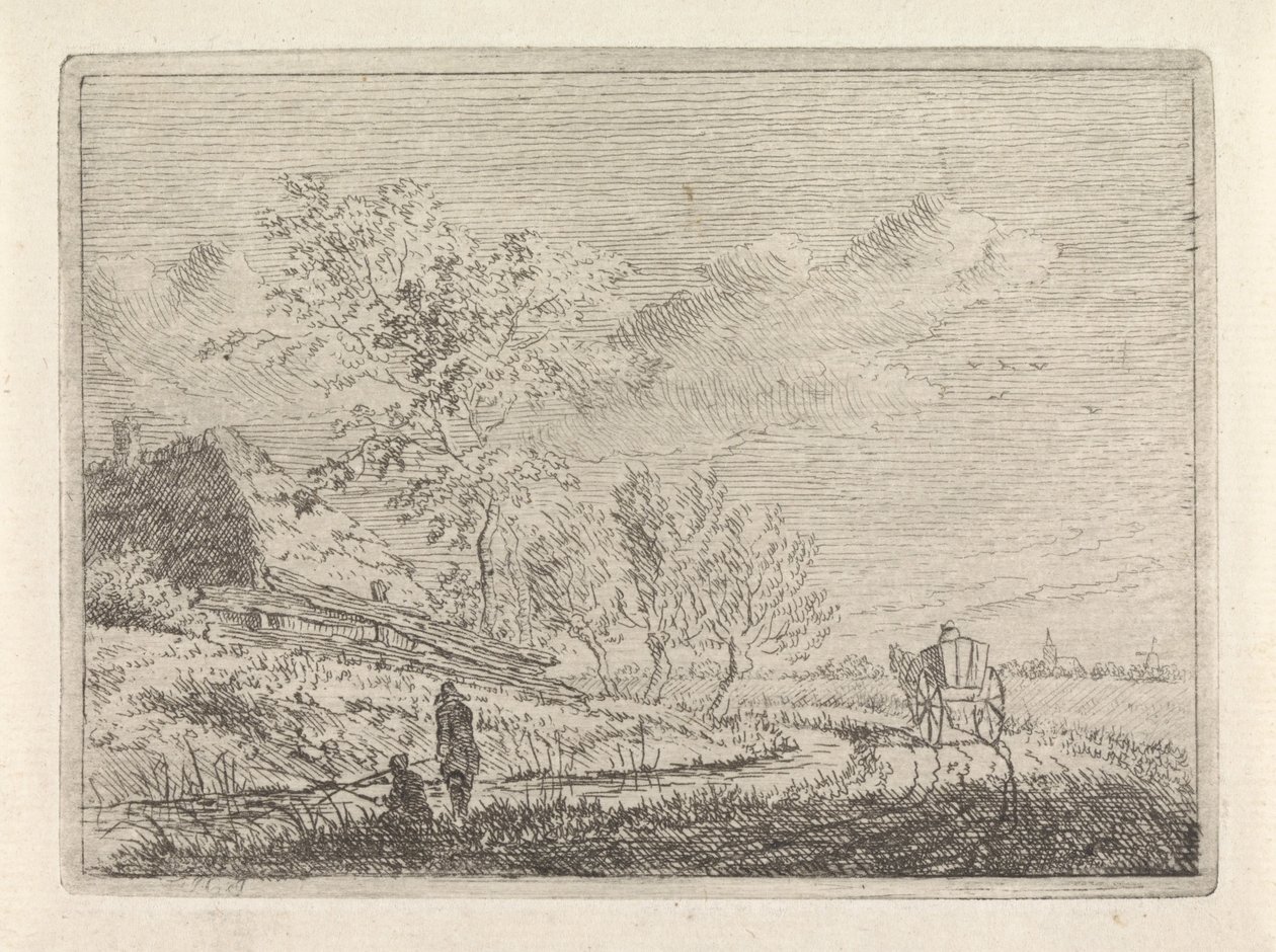 Paysage avec charrette et deux pêcheurs - Johannes Christiaan Janson