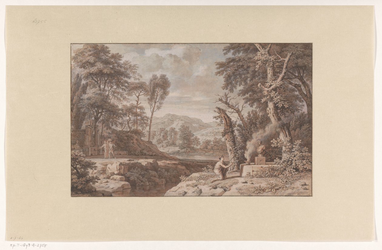 Paysage arcadien avec une scène de sacrifice - Johannes Glauber
