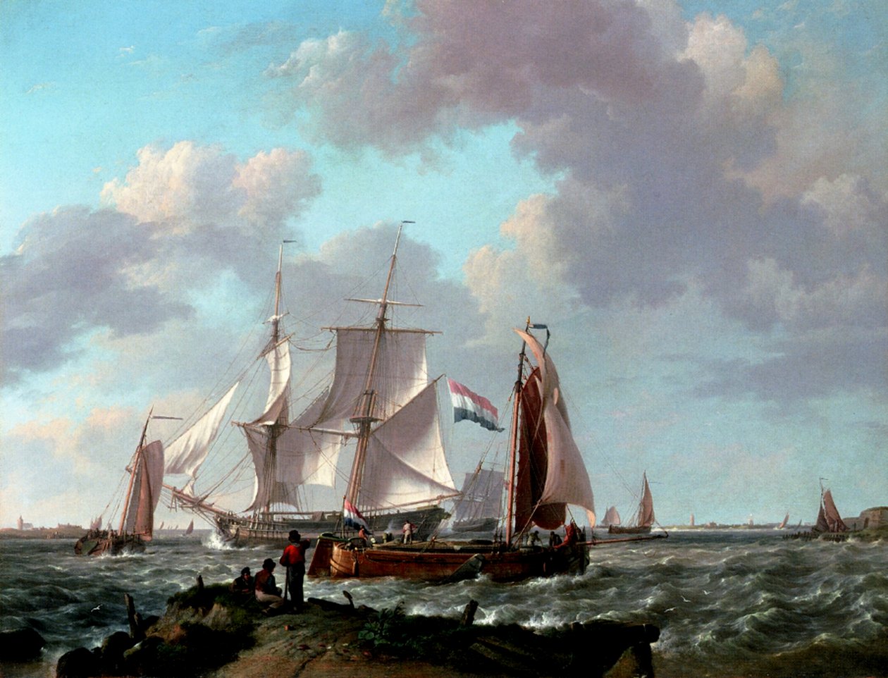 Navires près de la côte - Johannes Hermanus Koekkoek