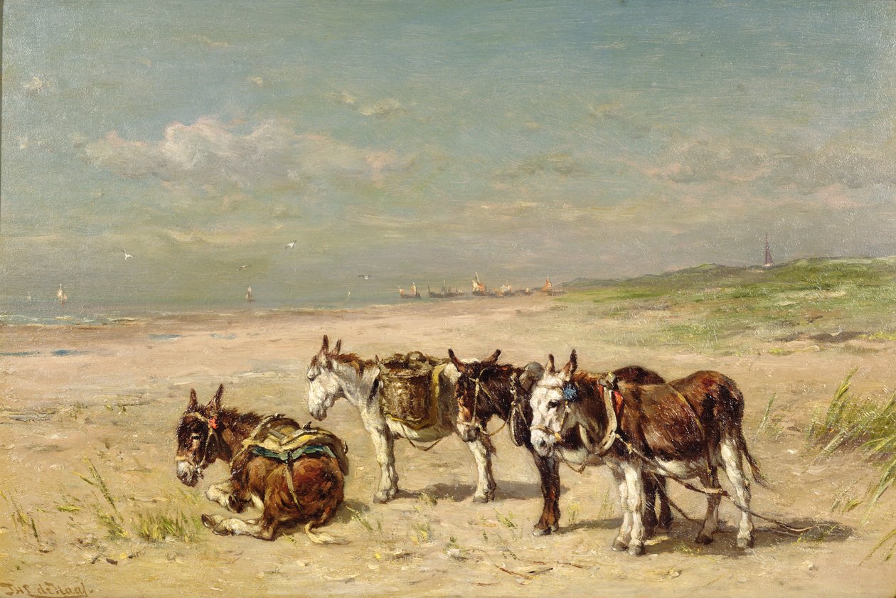 Ânes sur la plage - Johannes Hubertus Leonardus de Haas