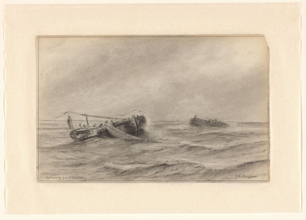 Bateaux de pêche en mer - Johannes Huygens (signed by artist)