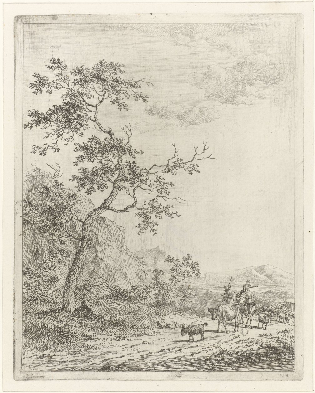 Paysage montagneux avec berger, bergère et bétail - Johannes Janson