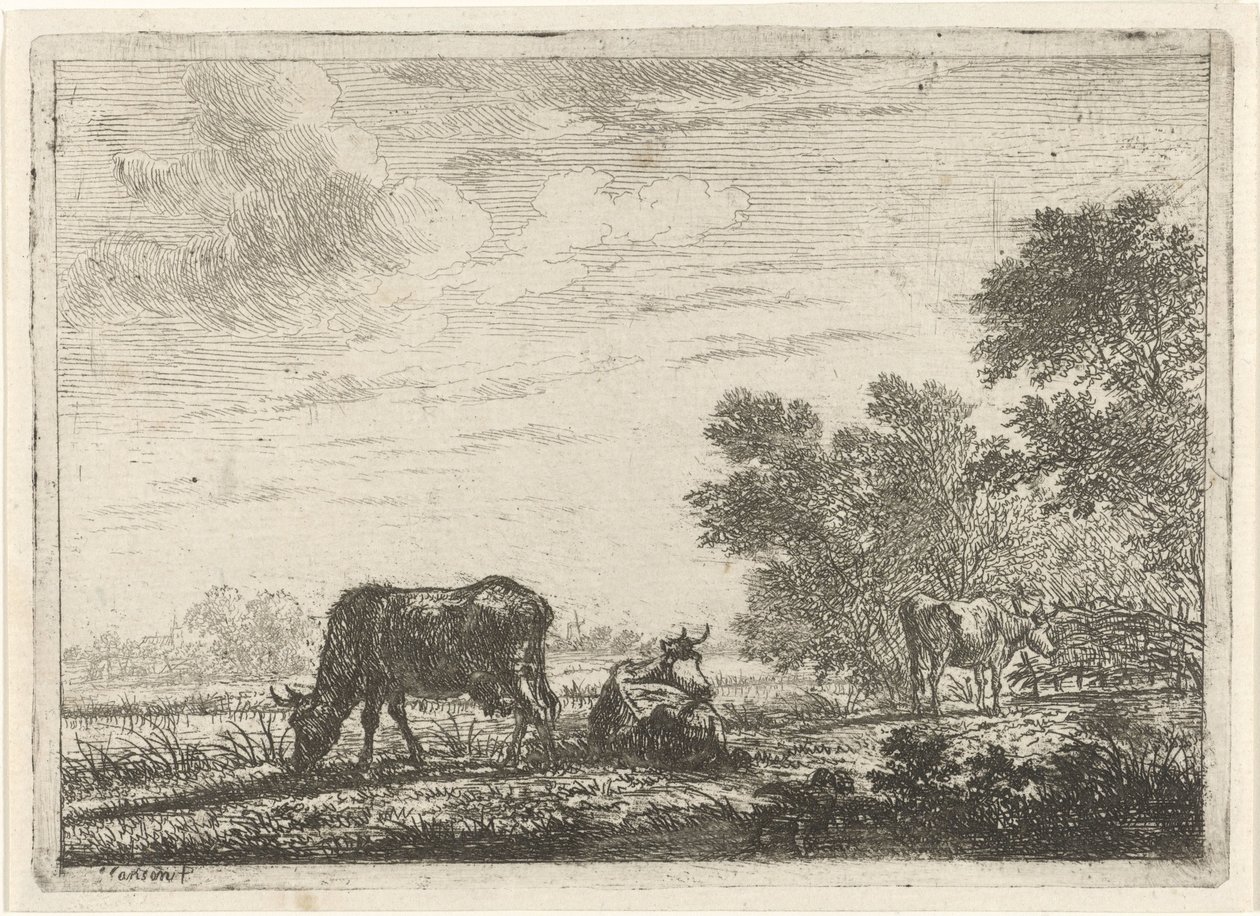 Trois vaches dans un pré - Johannes Janson