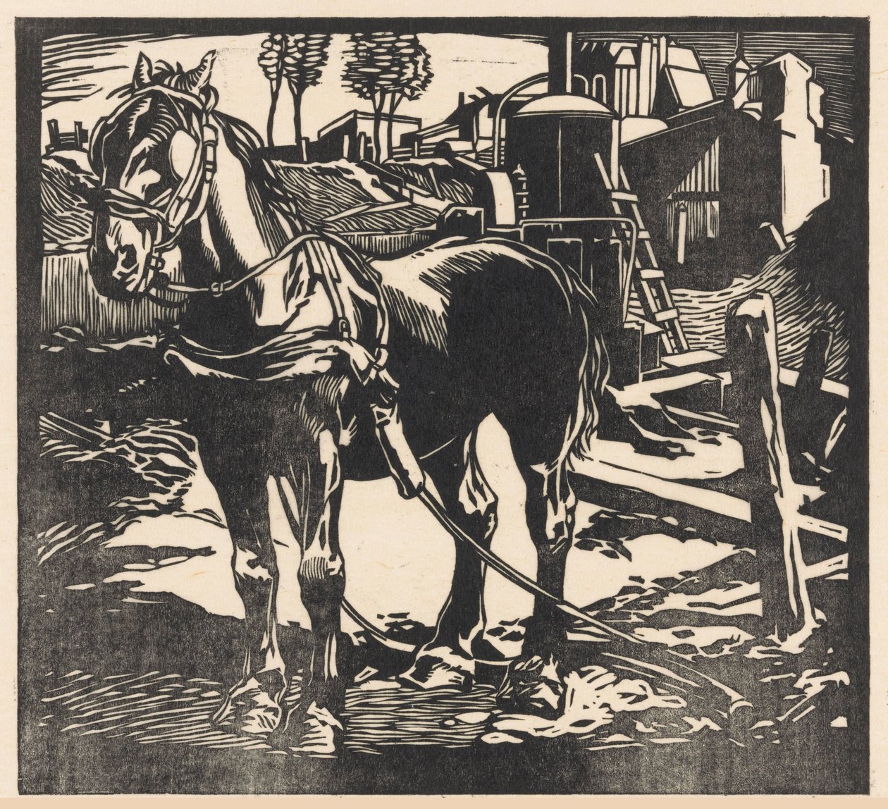 Cheval de charrette dételé - Johannes Josephus Aarts (signed by artist)