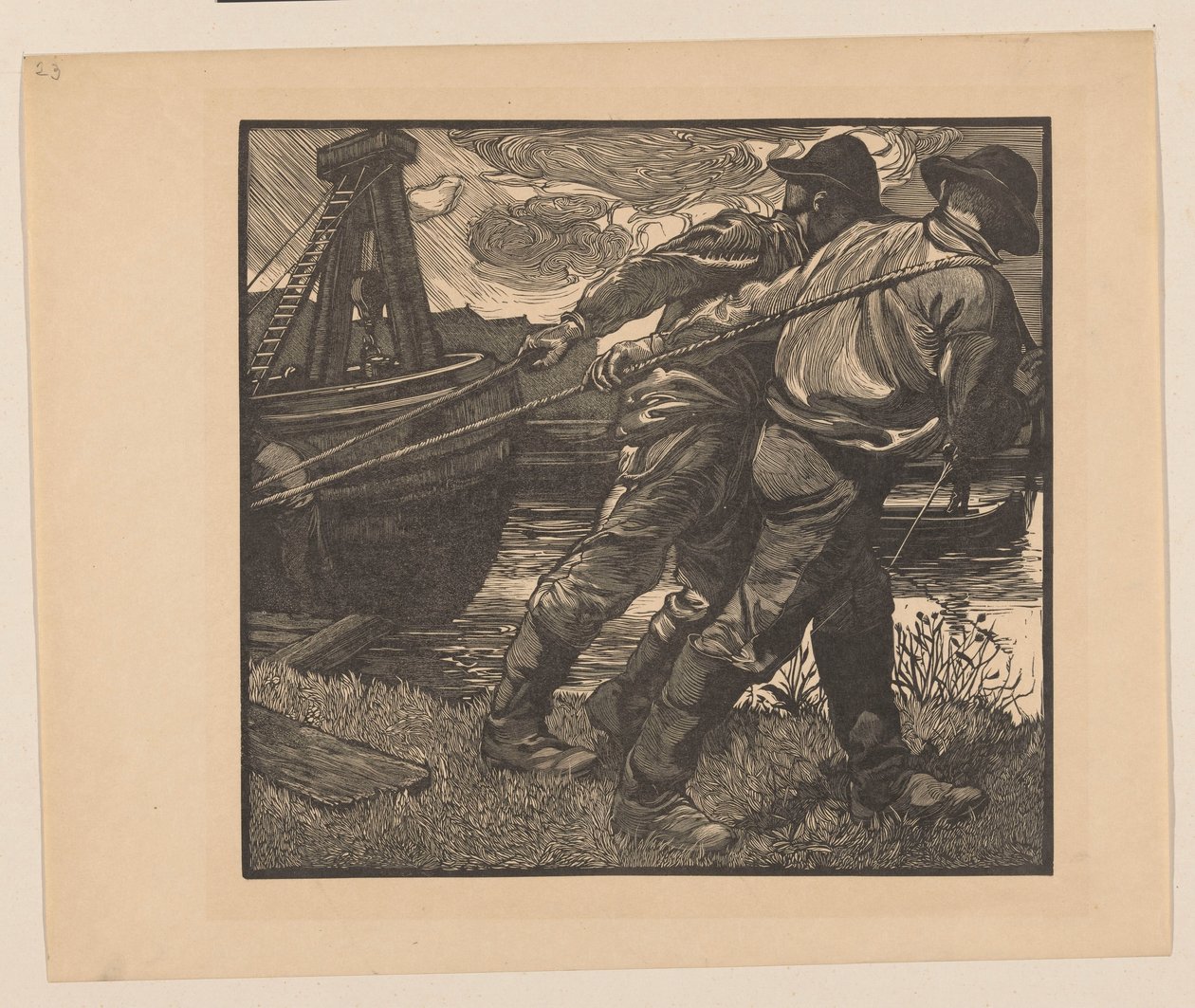 Travailleurs avec des cordes sur la rive - Johannes Josephus Aarts