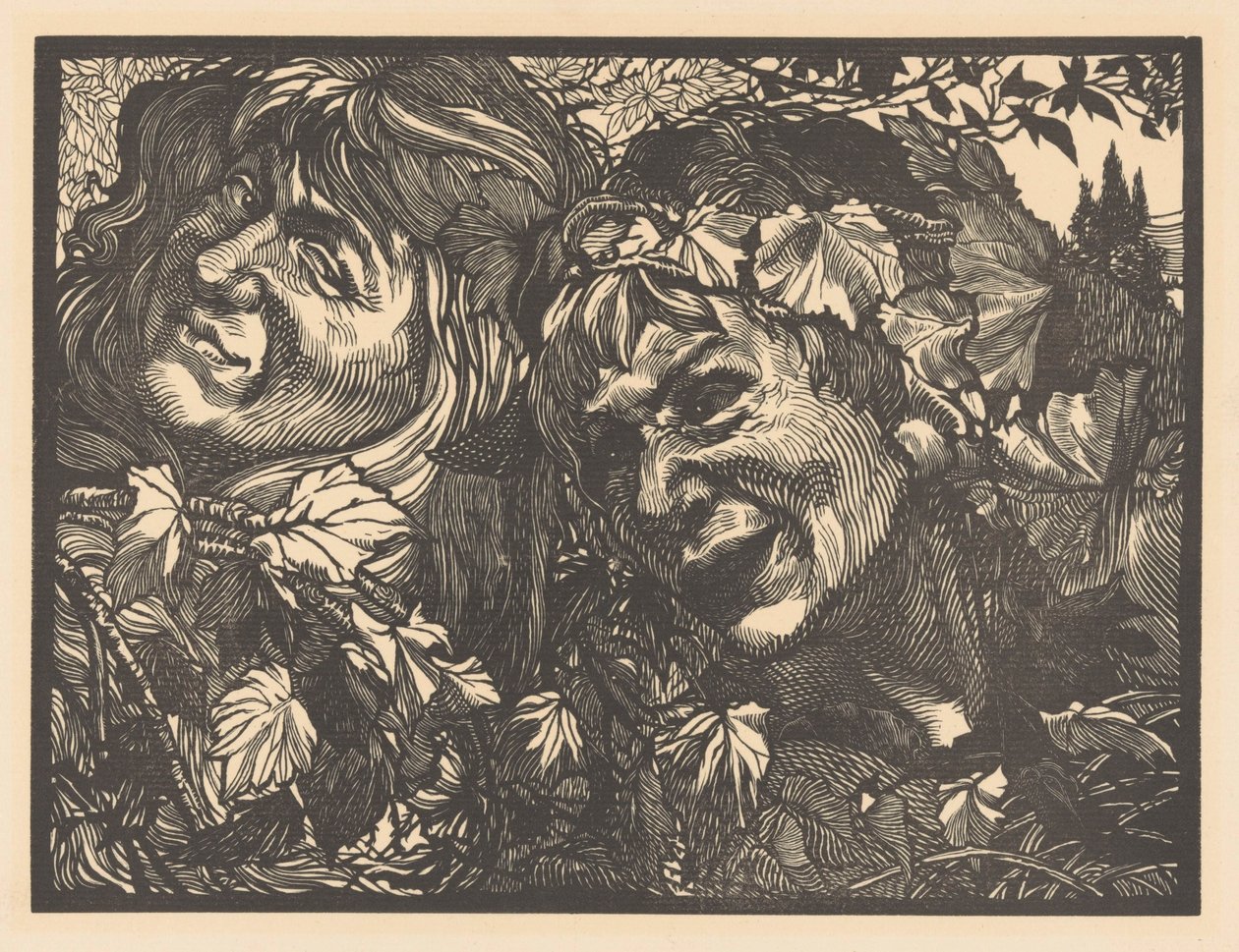 Deux bacchantes entourées de feuilles de vigne - Johannes Josephus Aarts