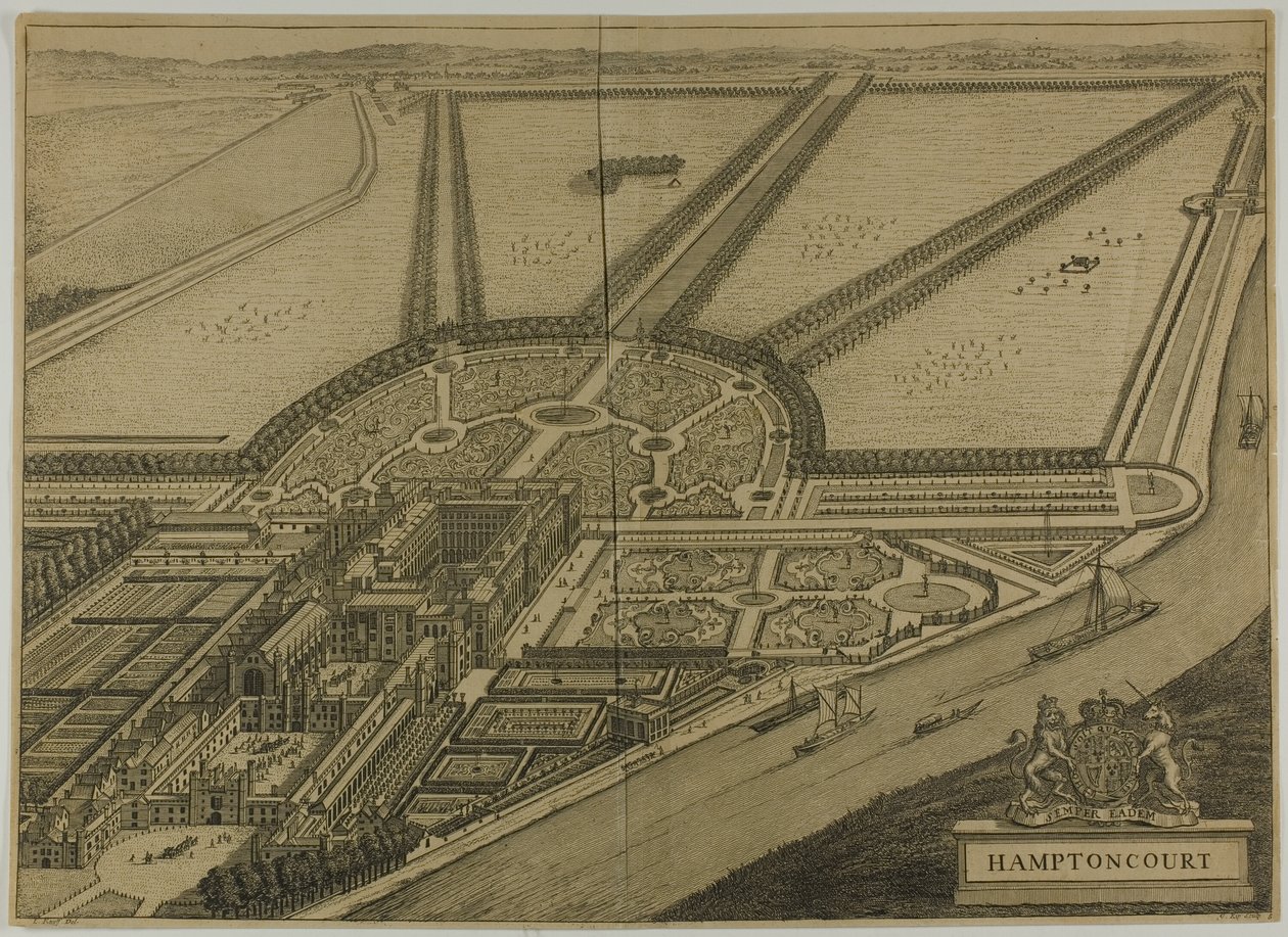 Hampton Court, planche six de Britannia Illustrata - Johannes Kip