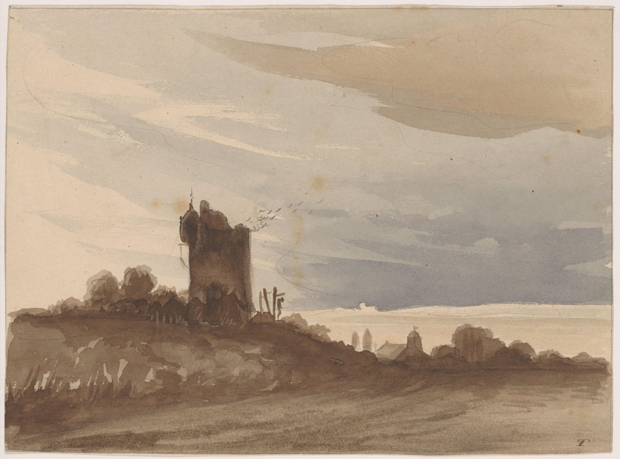 Paysage avec une tour en ruine - Johannes Tavenraat