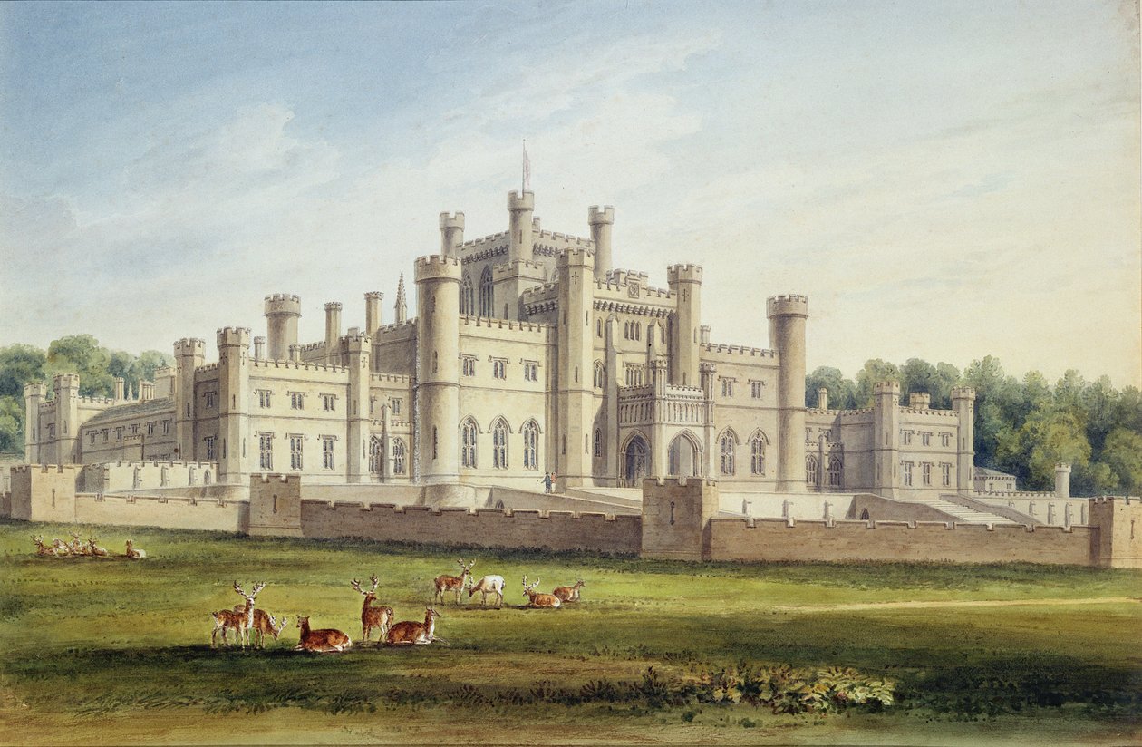 Vue nord-est du château de Lowther, Westmoreland, siège du comte de Lonsdale, 1814 - John Chessell Buckler