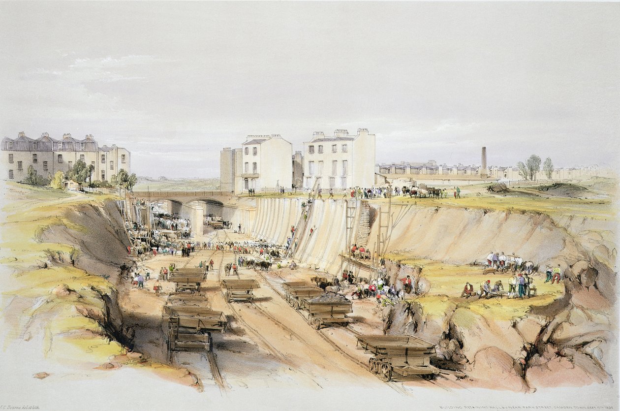 Construction du mur de soutènement près de Park Street, Camden Town, 17 septembre 1836, gravé par l