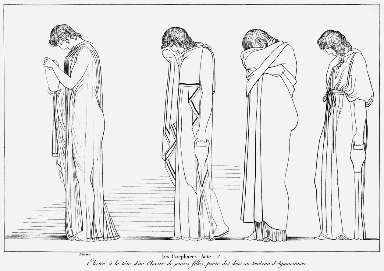 Électre et le chœur portant des vases pour la libation sur la tombe d