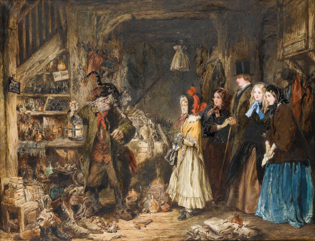 Miss Flite présente les Wards in Jarndyce à Krook, Le Lord Chancelier, une scène de Bleak House de Charles Dickens, vers 1860 - John Gilbert