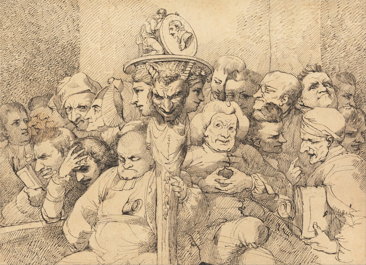 Personnages littéraires assemblés autour du médaillon de Shakespeare - John Hamilton Mortimer