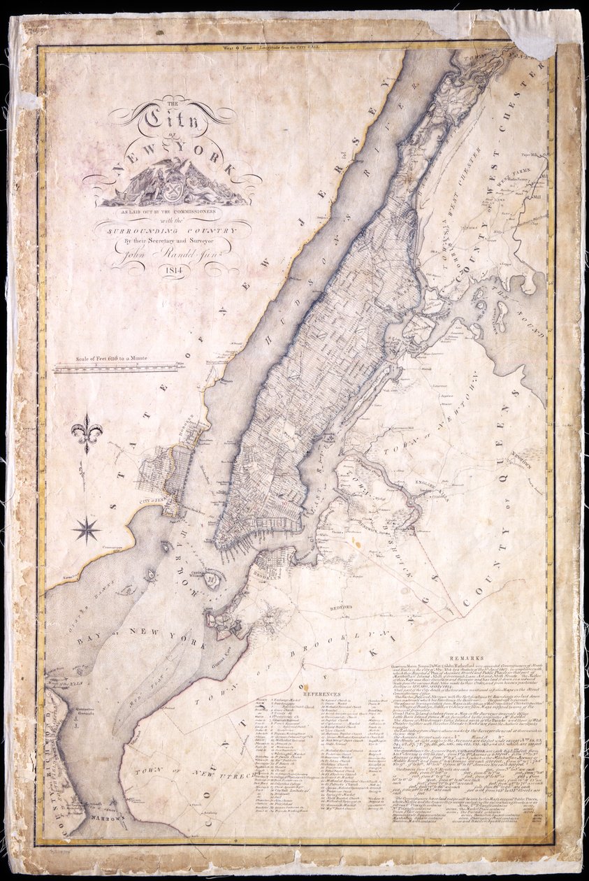 La ville de New York, telle que tracée par les commissaires avec la campagne environnante, par leur secrétaire et arpenteur John Randel, Jr., 1814 - John Jr. Randel