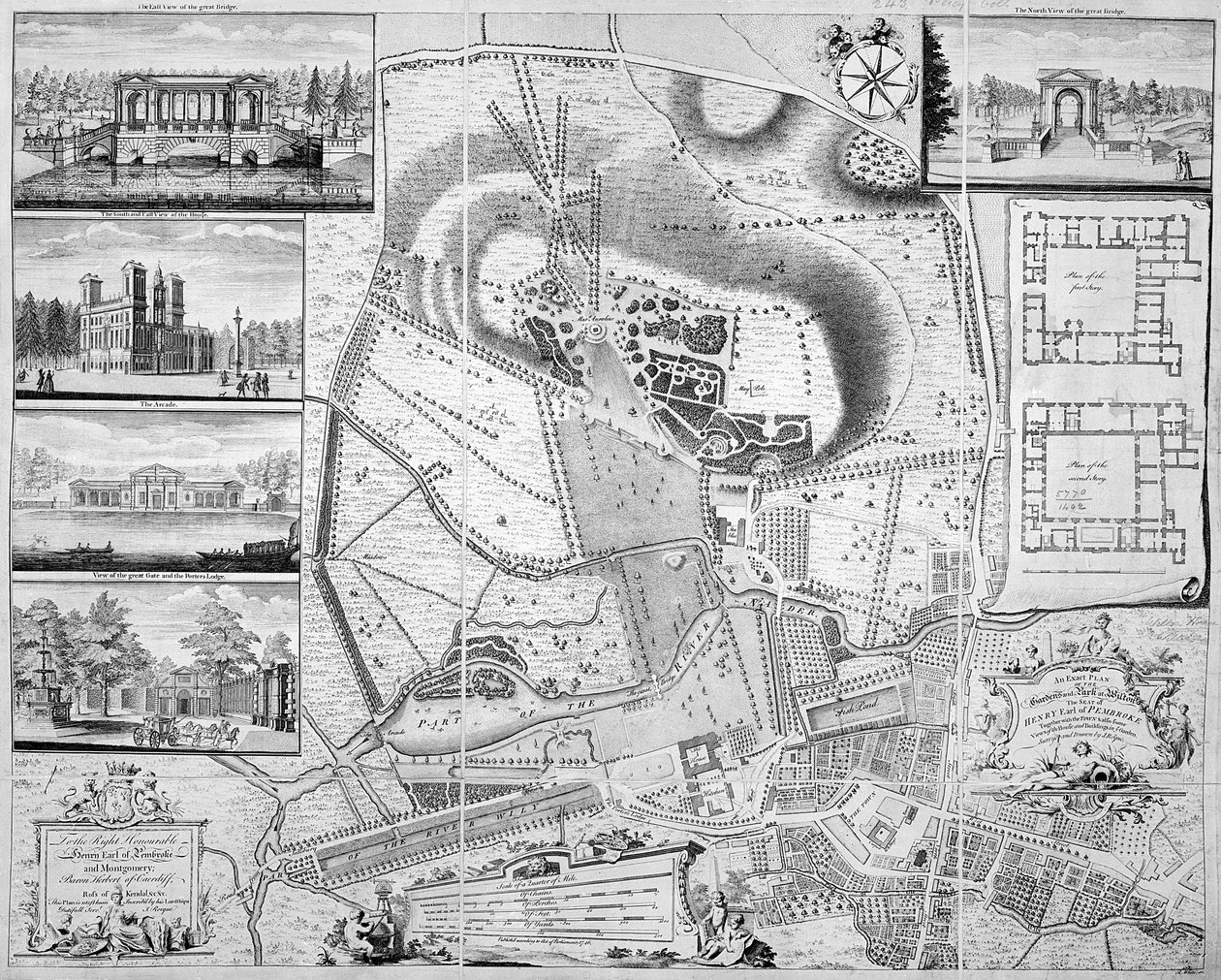 Plan exact des jardins et du parc de Wilton, la résidence du comte de Pembroke, 1746 - John Rocque