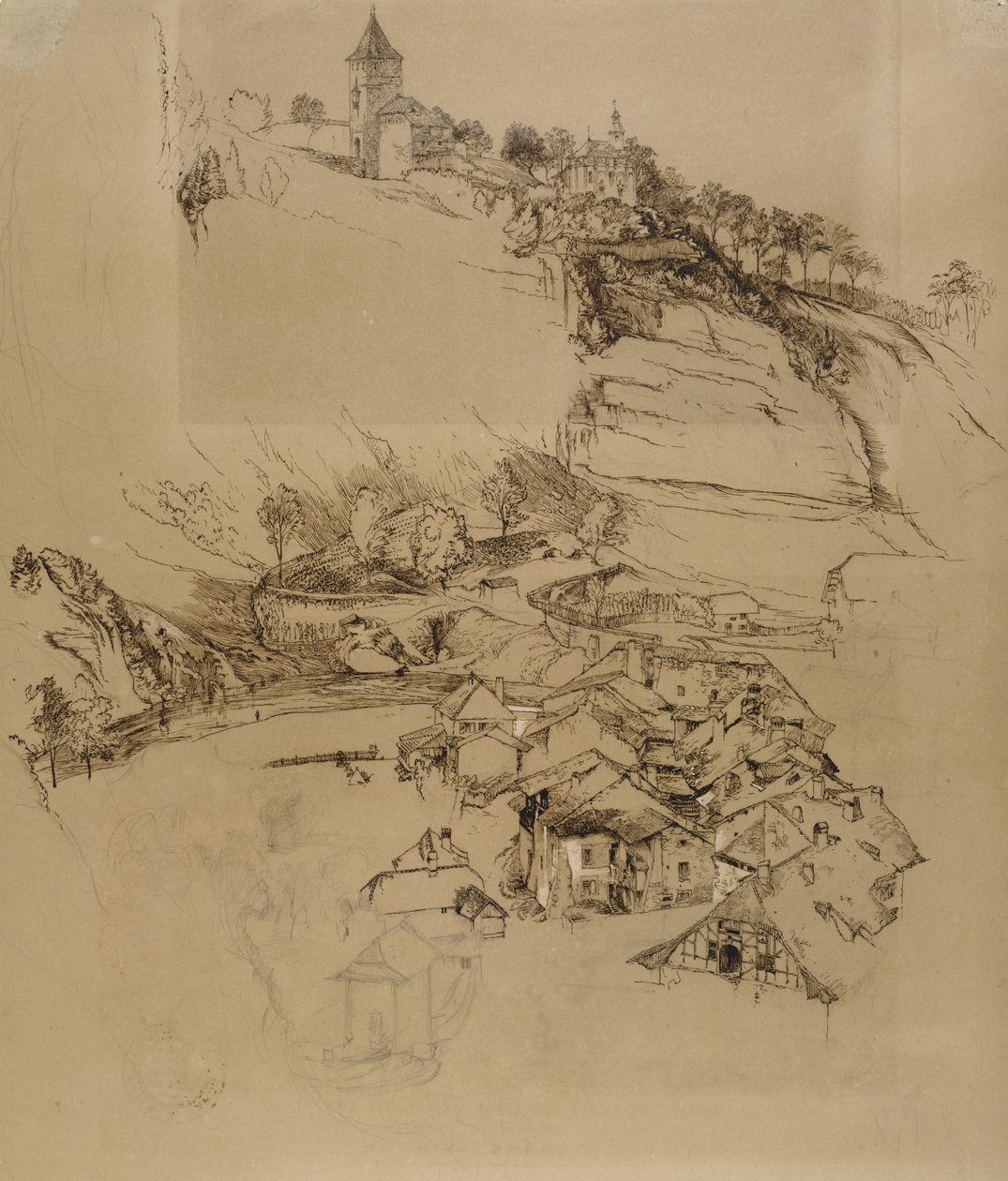 Fribourg, Suisse : Croquis à la plume, juillet ou août - septembre 1856 - John Ruskin