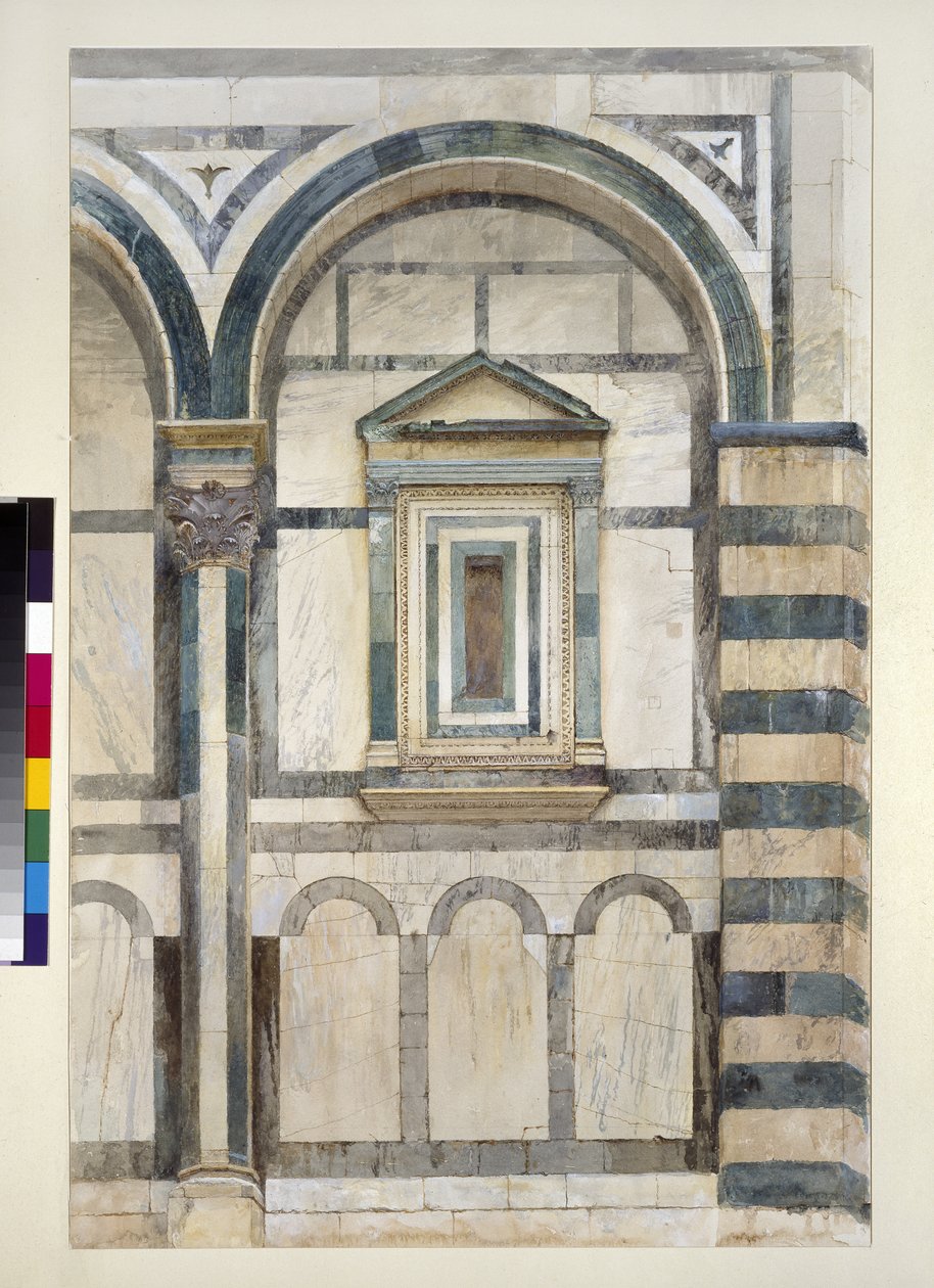 Le Baptistère, Florence : Étude de la partie supérieure du compartiment droit sur la façade sud-ouest, 1 - 14 juin 1872 - John Ruskin
