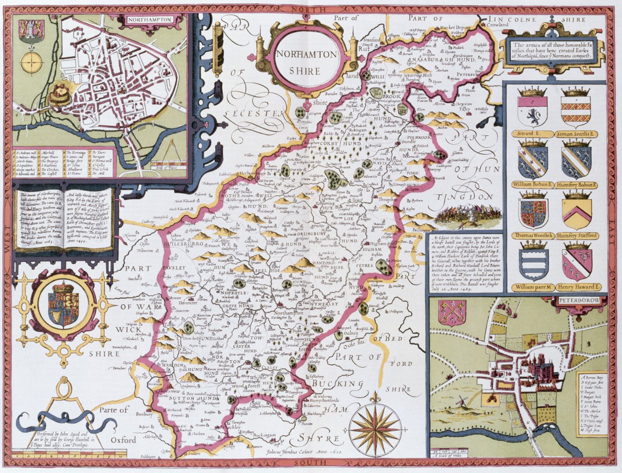 Northamptonshire, gravé par Jodocus Hondius (1563-1612) de 