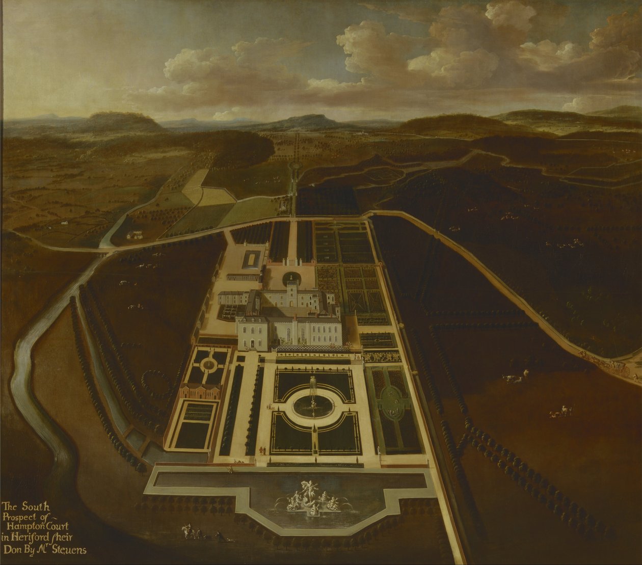 Vue du sud de Hampton Court, Herefordshire - John Stevens