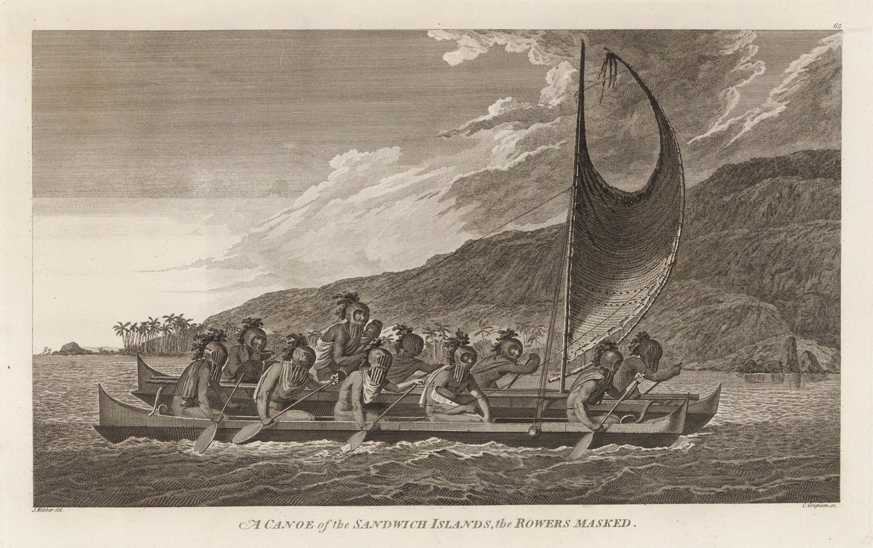 Prêtres traversant la baie de Kealakekua pour les rituels de premier contact - John Webber