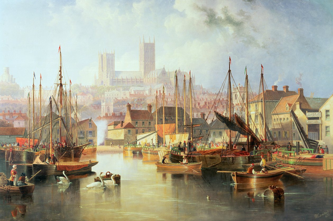 Le bassin de Brayford et la cathédrale de Lincoln - John Wilson Carmichael