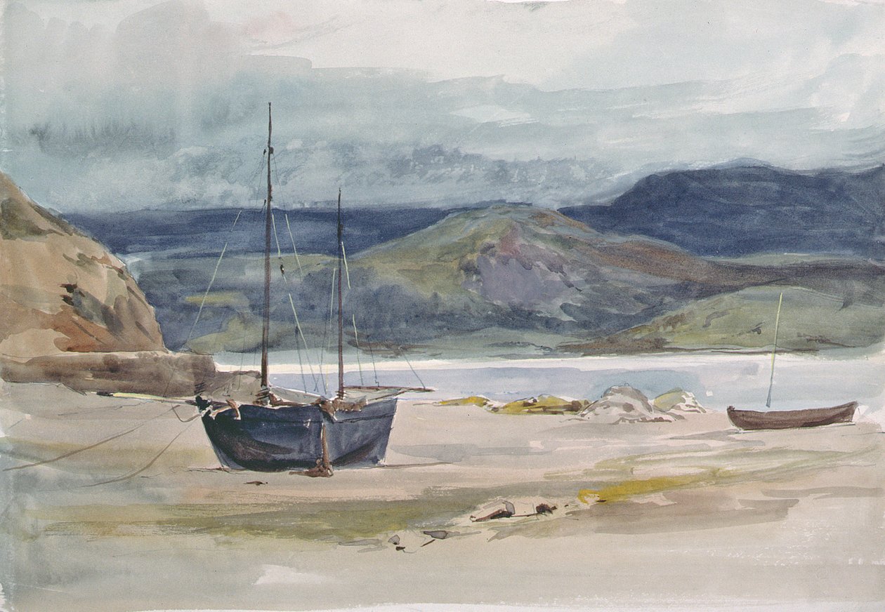 Scène de côte vallonnée avec bateaux, XIXe siècle - John Absolon
