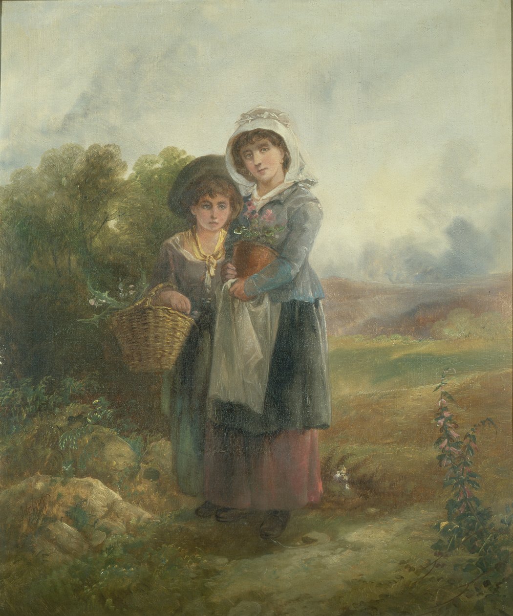 Deux filles de la campagne portant des fleurs - John Barkin