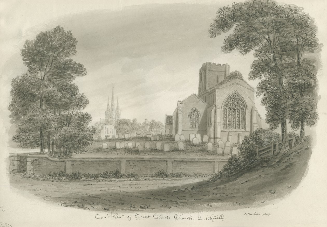Lichfield - Église Saint-Chad : dessin sépia - John Buckler