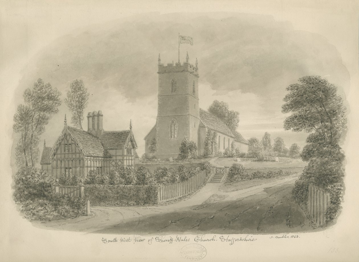 Église de Sheriffhales : dessin sépia - John Buckler