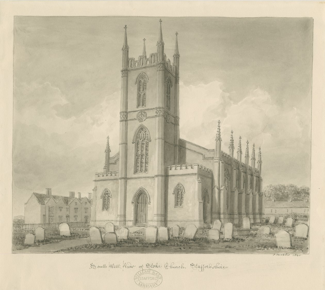 Église de Stoke-upon-Trent [Nouvelle] : dessin sépia - John Buckler