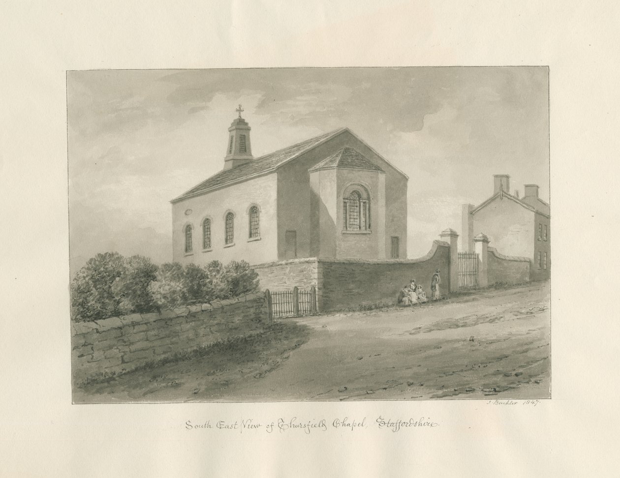 Chapelle de Thursfield : dessin au lavis sépia - John Buckler
