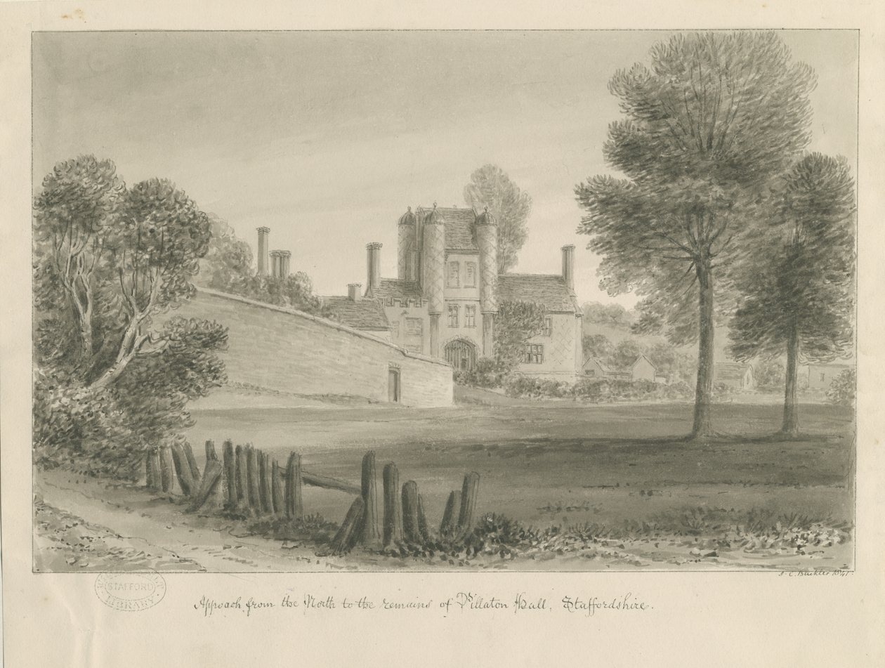 Pillaton Hall: dessin sépia - John Chessell Buckler