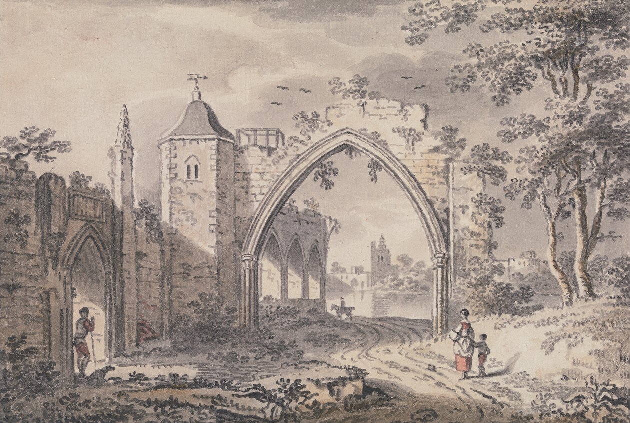 Ruines ecclésiastiques près de la Tamise (?) - John Collet