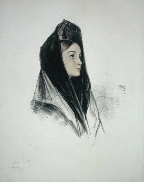 Fille en mantille, Séville - John Frederick (after) Lewis